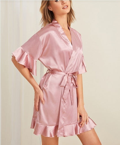 Ruffled Silk Sleepwear Gown