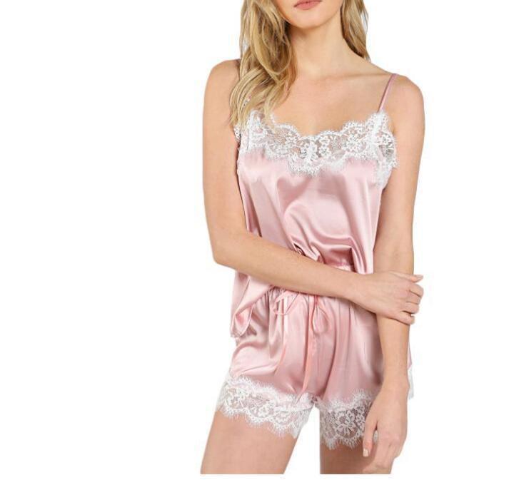 Lace Trim Satin Sleeveless Sleepwear