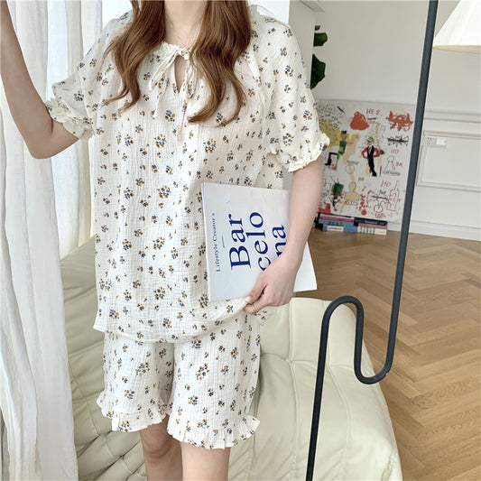 Lace Floral Short Sleeve Pajamas