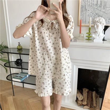 Lace Floral Short Sleeve Pajamas