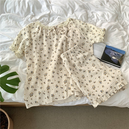 Lace Floral Short Sleeve Pajamas