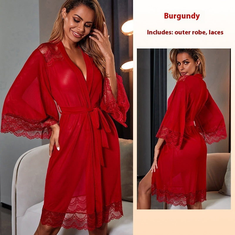 Lace Stitching Sleepwear Gown