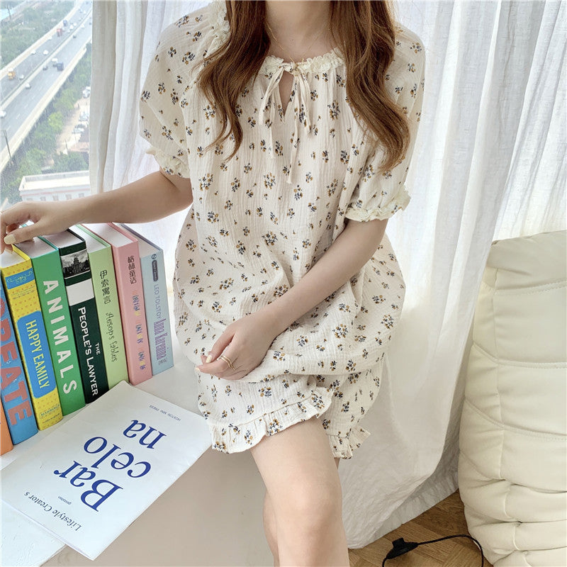 Lace Floral Short Sleeve Pajamas