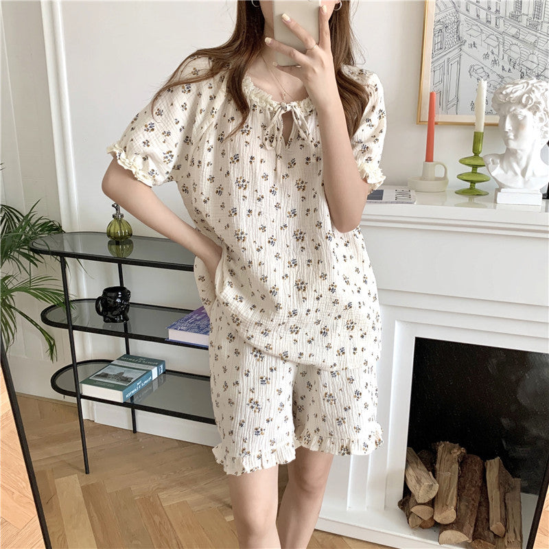 Lace Floral Short Sleeve Pajamas