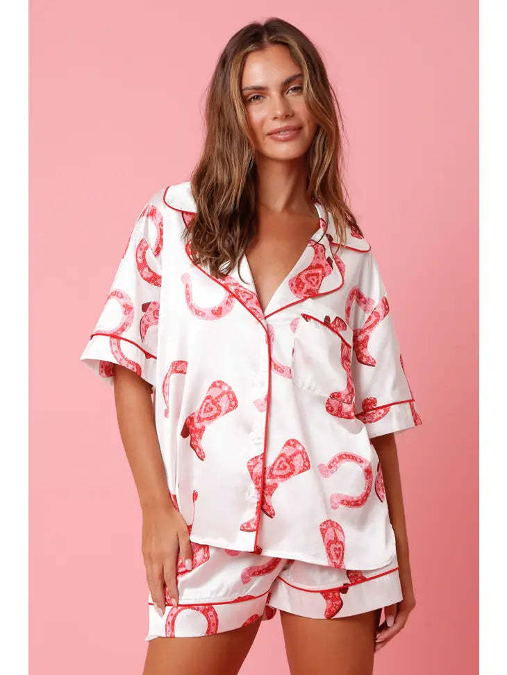 Satin Printed Two-piece Pajamas