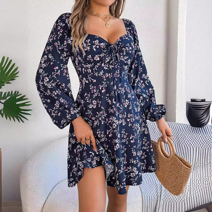 Floral Print Lantern Sleeve Dress